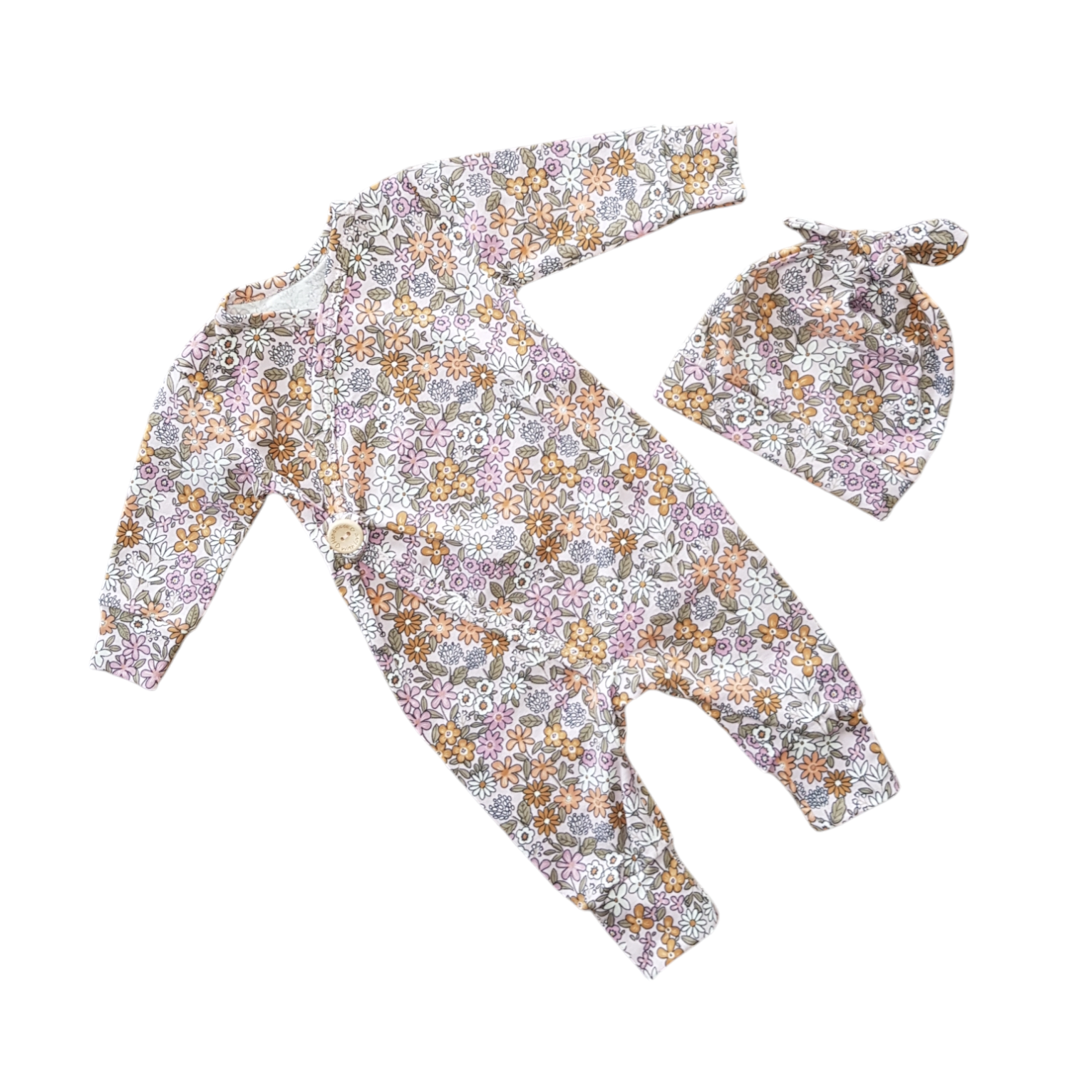 Boxpakje met muts lila bloemen