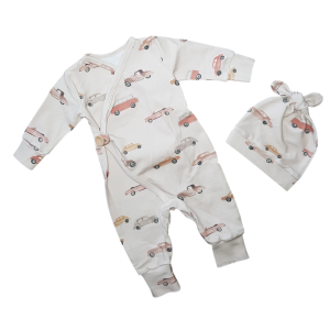 Boxpakje met muts oldtimers beige maat 50