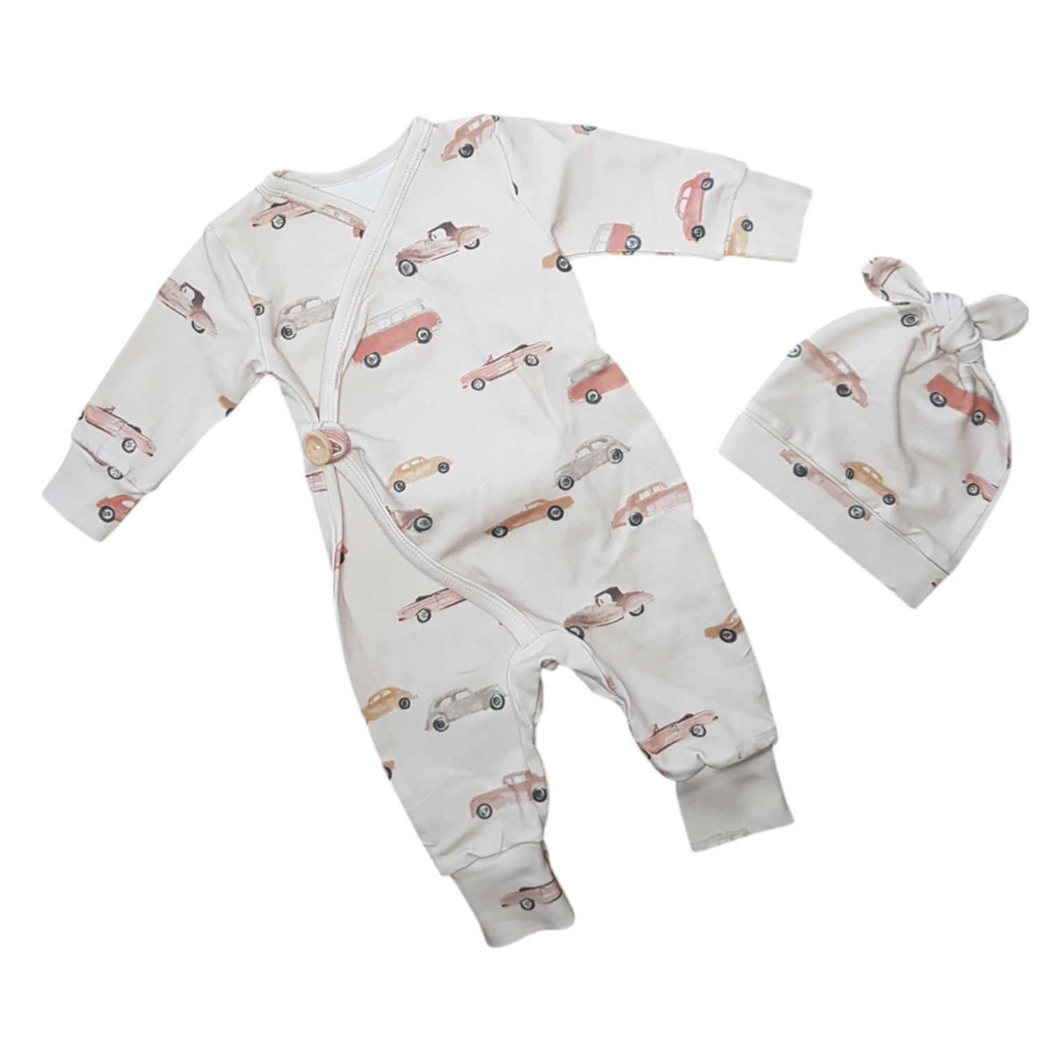 Boxpakje met muts oldtimers beige