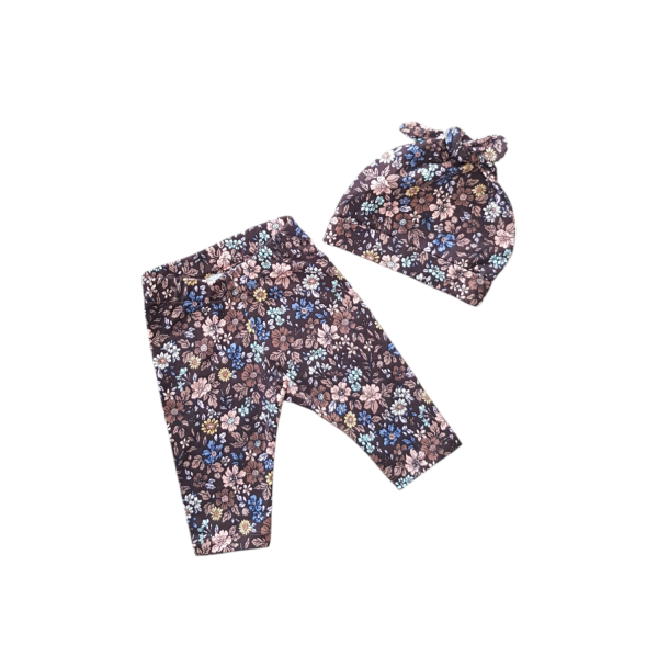 Legging met muts bruine bloemen maat 50